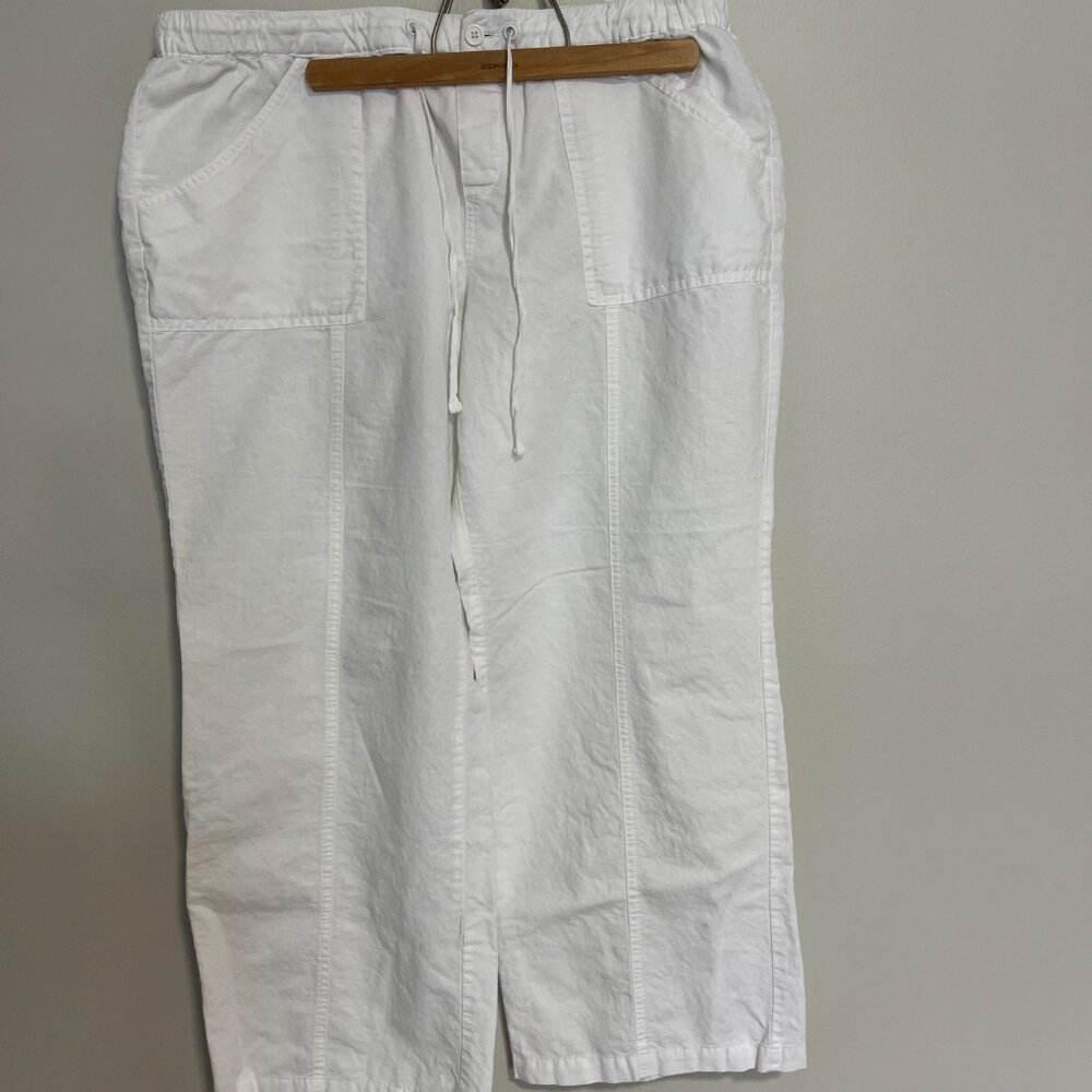 NY & Company White Linen Cotton Blend Drawstring Pants Size XL - Picture 2 of 8